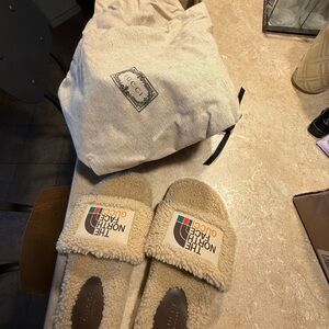 The North Face Beige Fleece Slides